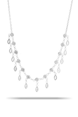 Zirkon Taşlı Akıtma Rodyumlu Gümüş Kolye 7326