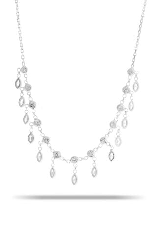 Zirkon Taşlı Akıtma Rodyumlu Gümüş Kolye 7326