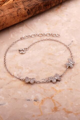 Kelebek Rodyumlu Gümüş Taşlı Bileklik 4580