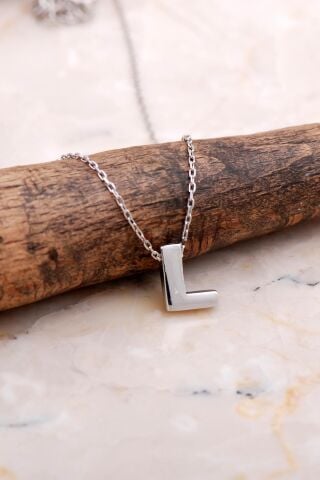 L Harfi Rodyumlu Gümüş Kolye 7877