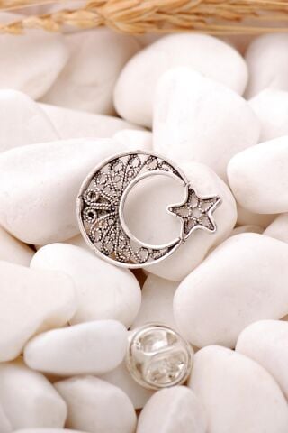 Telkari İşlemeli 23 Mm Gümüş Ay Yıldız Rozet 32