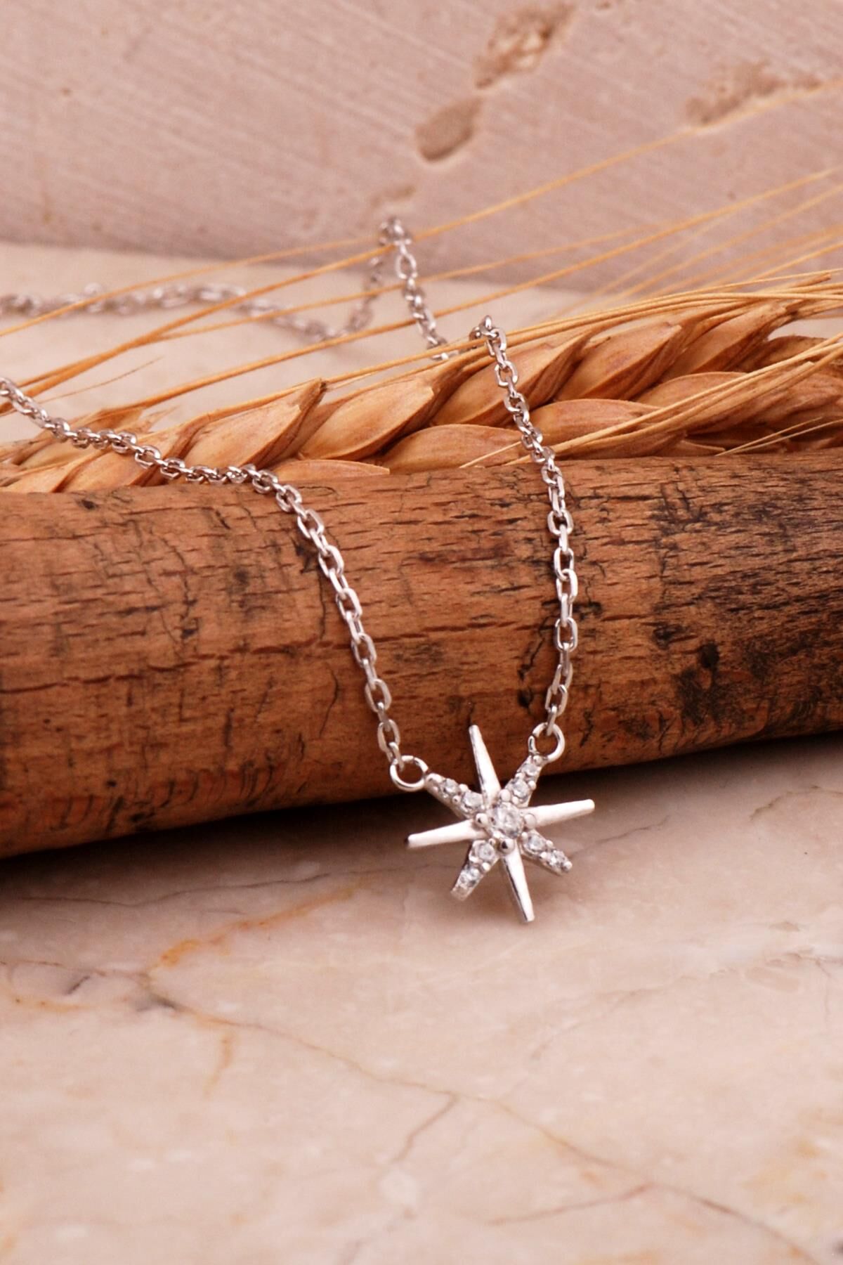 Kutup Yıldızı Mini Rodyumlu Gümüş Kolye 7987