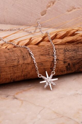 Kutup Yıldızı Mini Rodyumlu Gümüş Kolye 7987