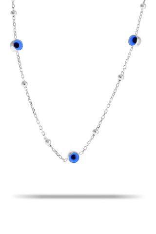 Rodyumlu Toplu Gümüş Göz Kolye 7328