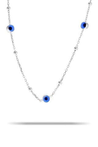 Rodyumlu Toplu Gümüş Göz Kolye 7328