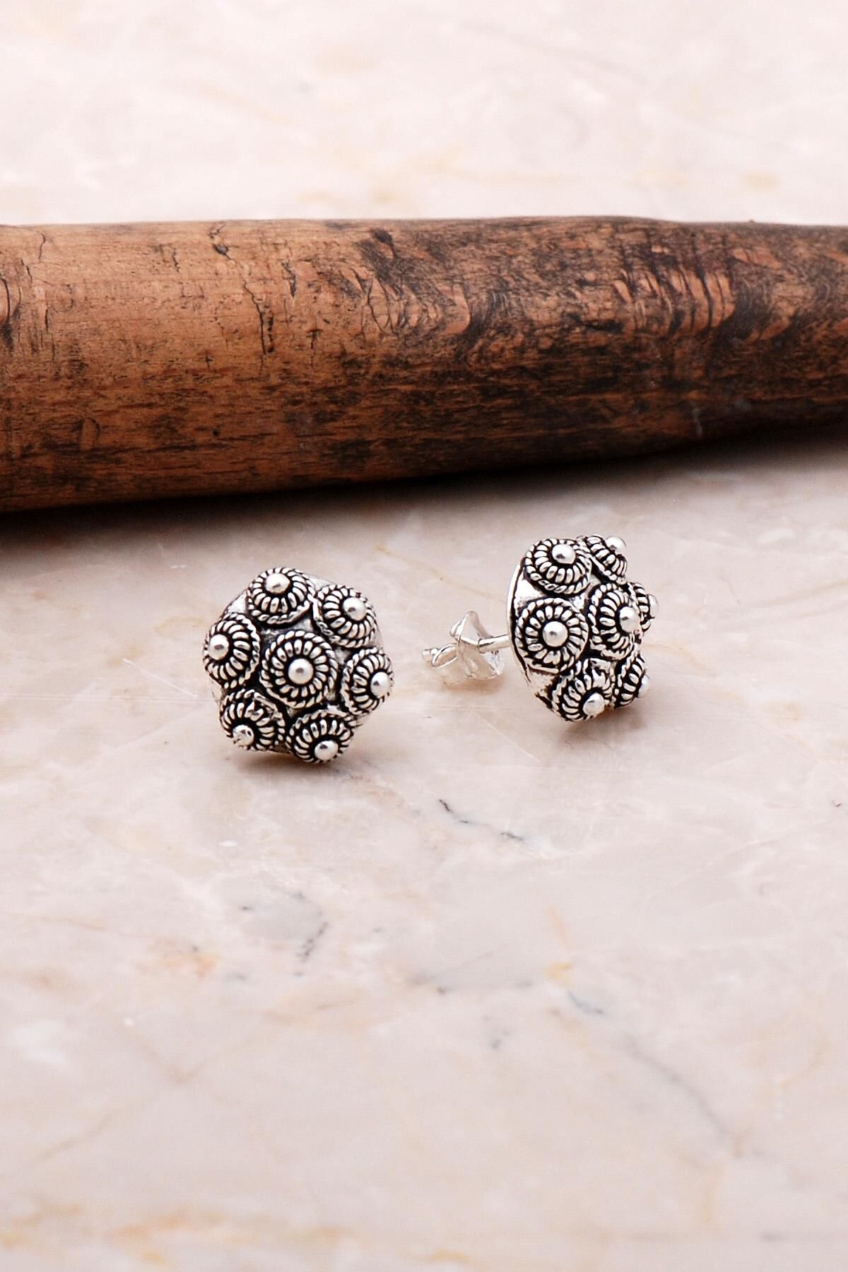 Telkari İşlemeli Elişi Sarma Gümüş Küpe 5174