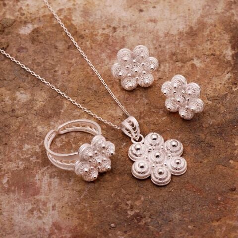 Papatya Telkari Elişi Gümüş Set 1563