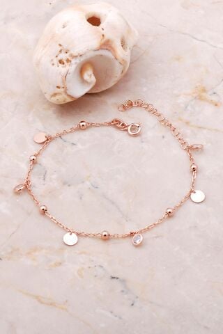 Pullu Taşlı Sallantılı Rose Gümüş Toplu Bileklik 3645