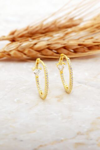 20 Mm Kalp Tasarım Altın Kaplama Gümüş Halka Küpe 7186