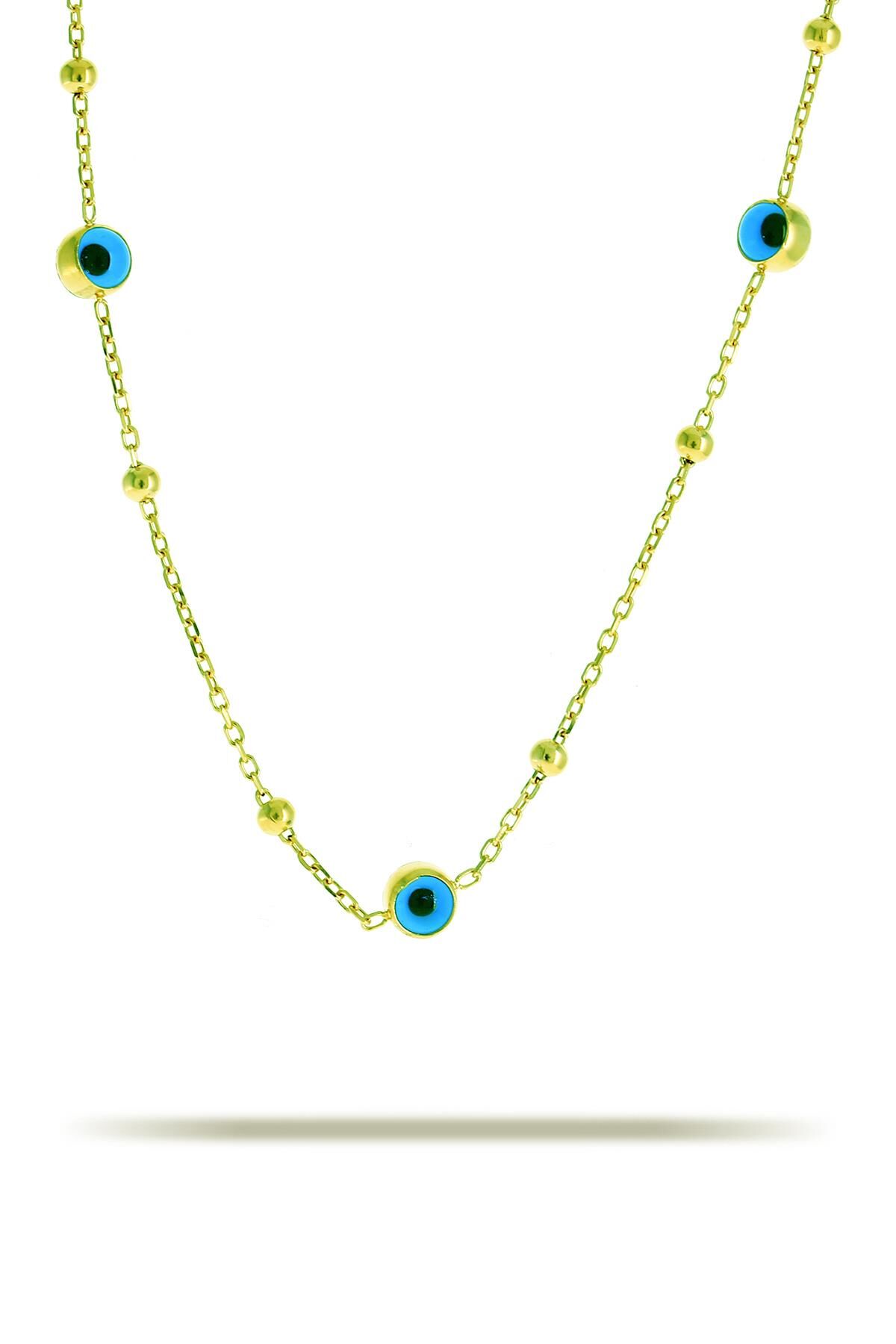 Altın Yaldızlı Toplu Gümüş Göz Kolye 7330