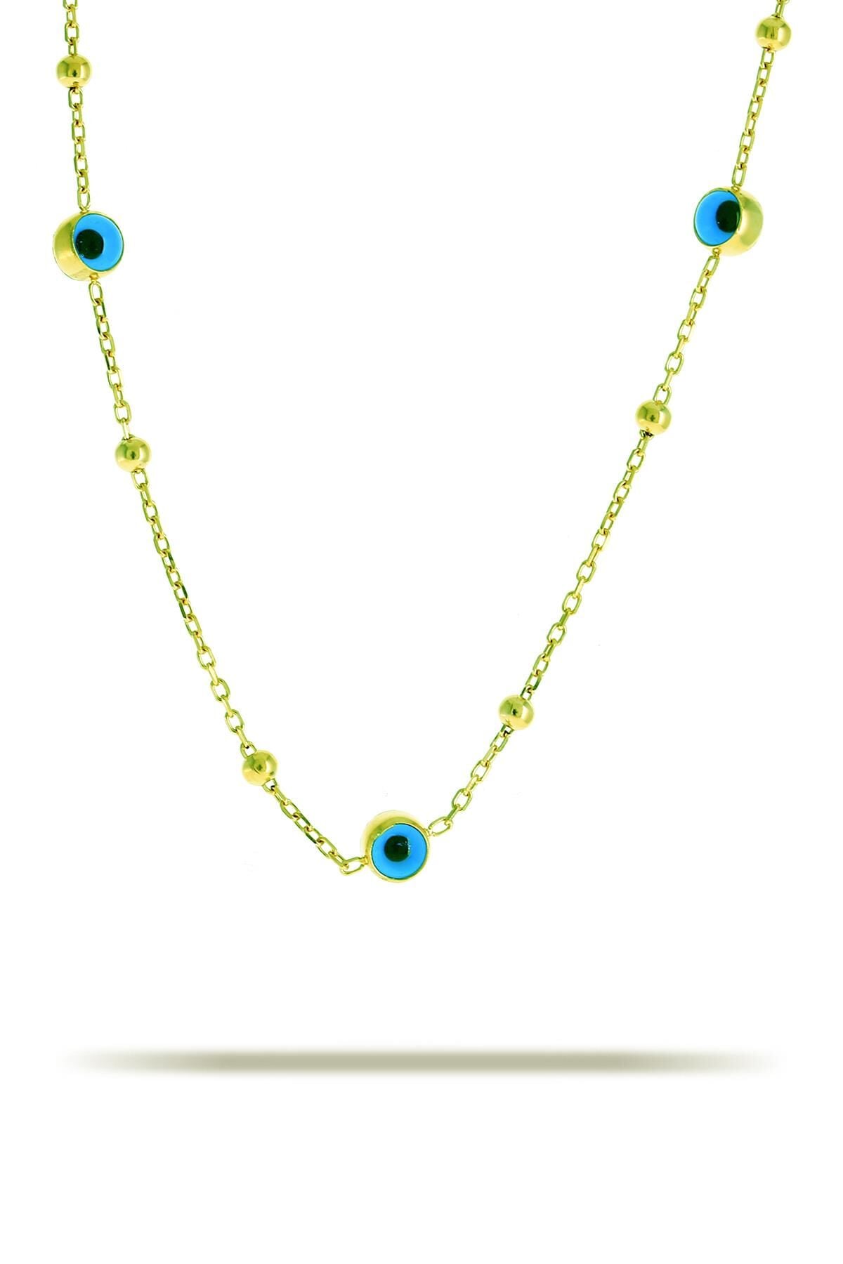 Altın Yaldızlı Toplu Gümüş Göz Kolye 7330