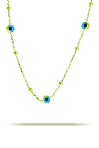 Altın Yaldızlı Toplu Gümüş Göz Kolye 7330