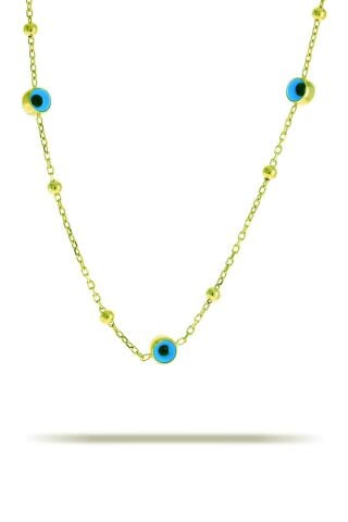 Altın Yaldızlı Toplu Gümüş Göz Kolye 7330