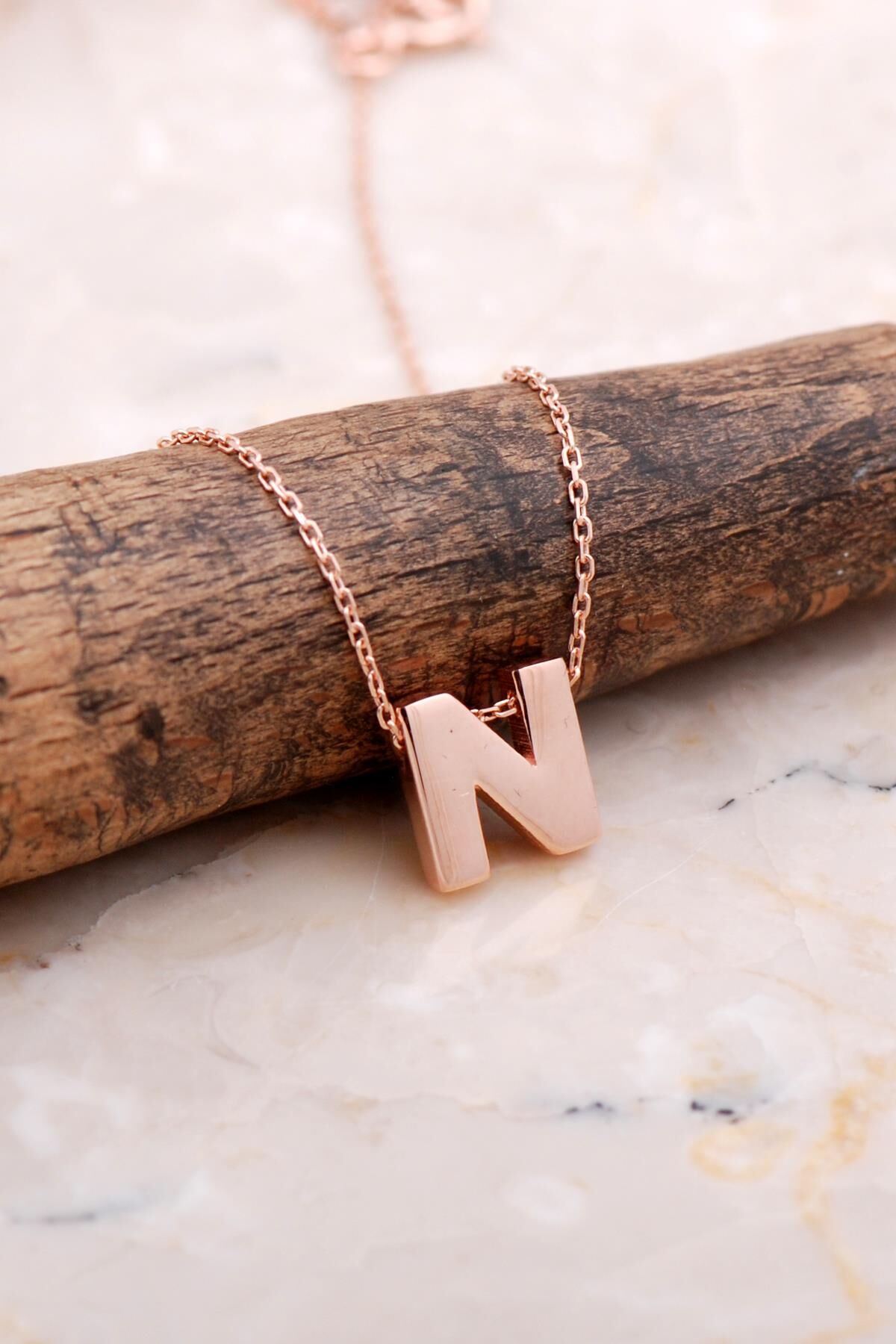 N Harfi Rose Gümüş Kolye 7881