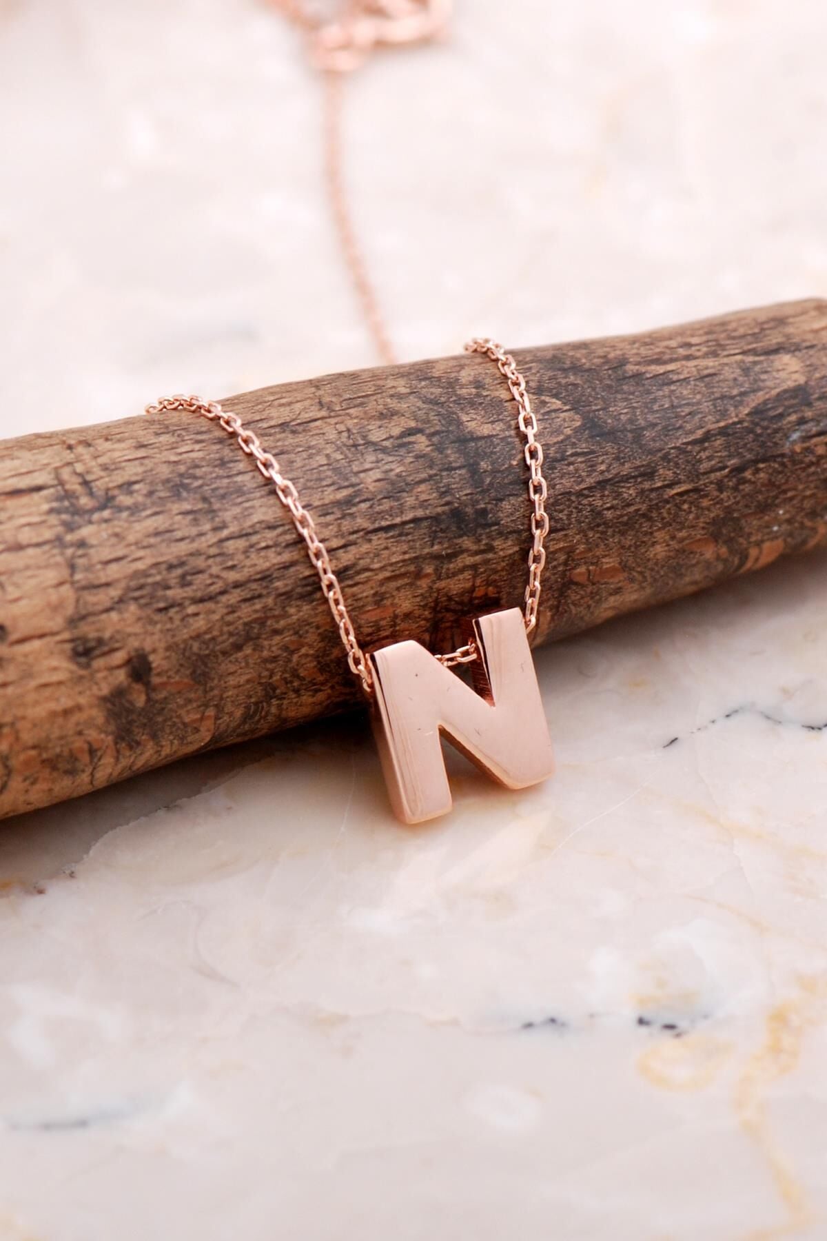 N Harfi Rose Gümüş Kolye 7881