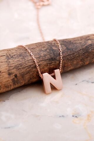 N Harfi Rose Gümüş Kolye 7881