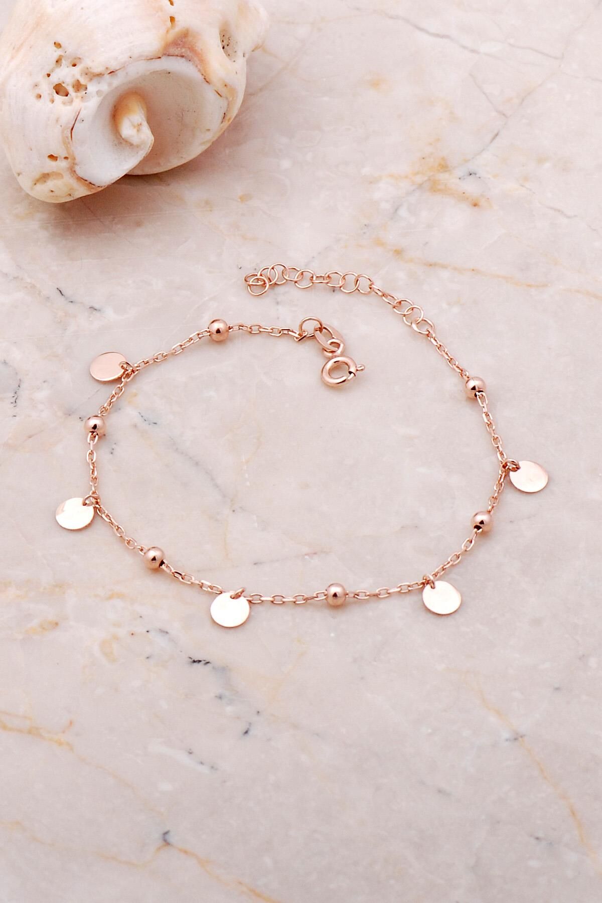 Pullu Sallantılı Rose Gümüş Toplu Bileklik 3646