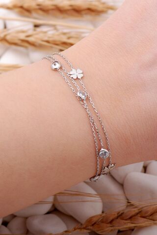 Yonca Rodyumlu Gümüş Taşlı Bileklik 3915