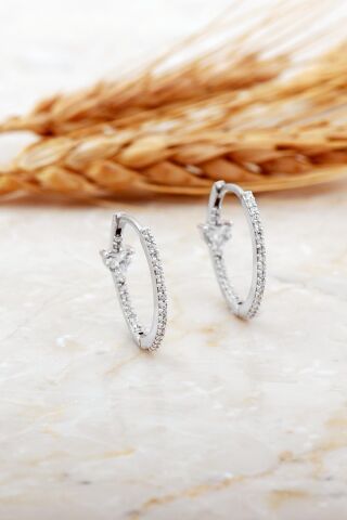 20 Mm Kalp Tasarım Rodyumlu Gümüş Halka Küpe 7187