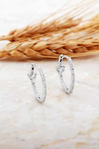 20 Mm Kalp Tasarım Rodyumlu Gümüş Halka Küpe 7187