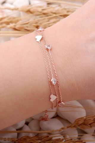 Kalpli Rose Gümüş Taşlı Bileklik 3916