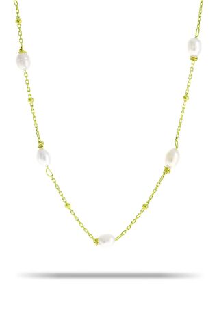 İncili Altın Yaldızlı Gümüş Kolye 7332