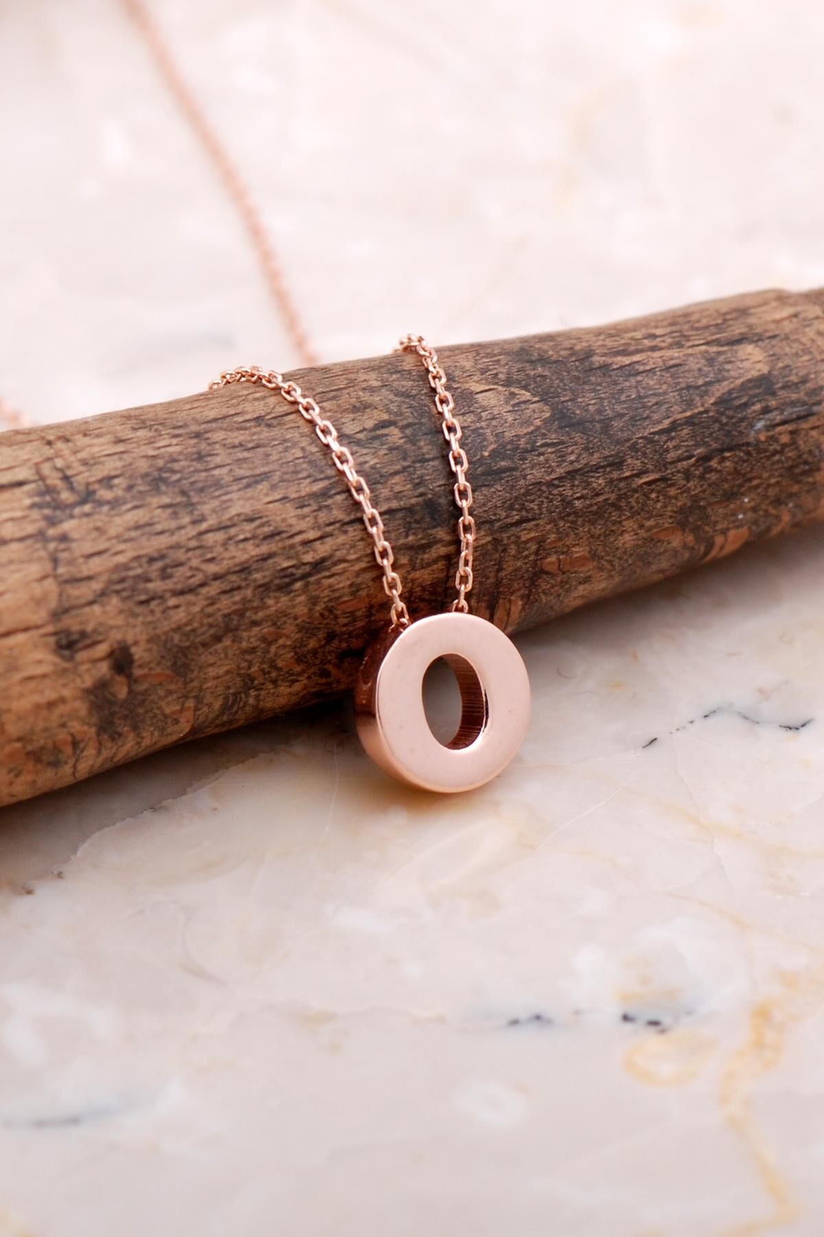 O Harfi Rose Gümüş Kolye 7884