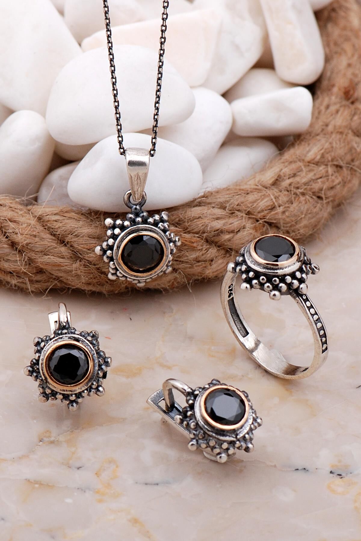 Oniks Taşlı Gümüş Set 2565