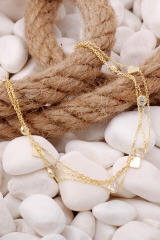 Kalpli Altın Yaldızlı Gümüş Taşlı Bileklik 3918