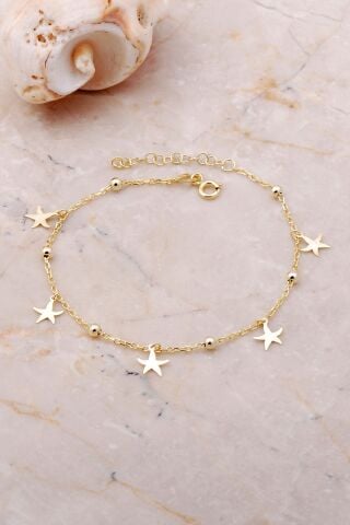 Yıldız Sallantılı Toplu Altın Yaldızlı Gümüş Bileklik 3650