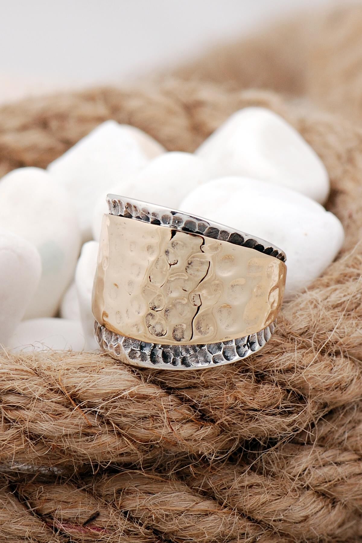 Çekiç Dövme Tasarım Elişi Gümüş Yüzük 950