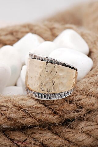 Çekiç Dövme Tasarım Elişi Gümüş Yüzük 950