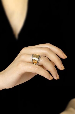 Çekiç Dövme Tasarım Elişi Gümüş Yüzük 950