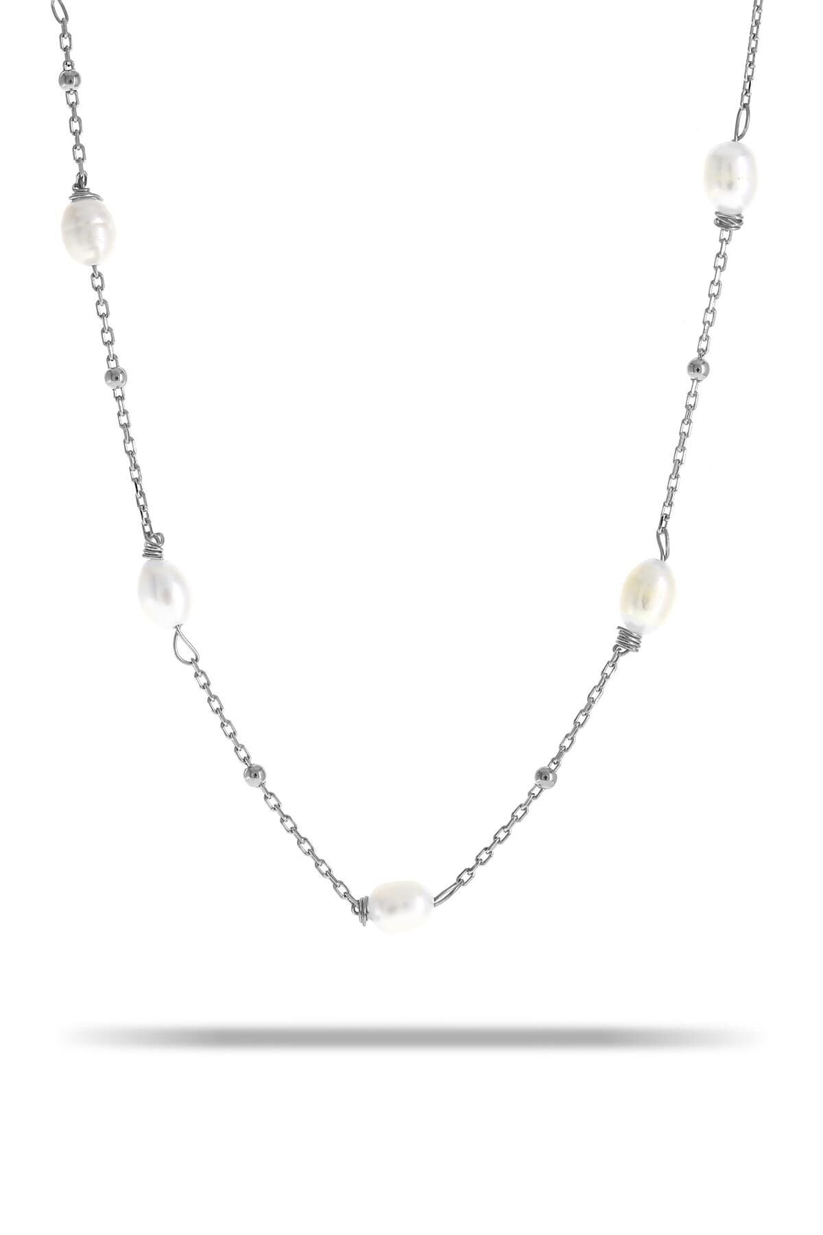 İncili Rodyumlu Gümüş Kolye 7333