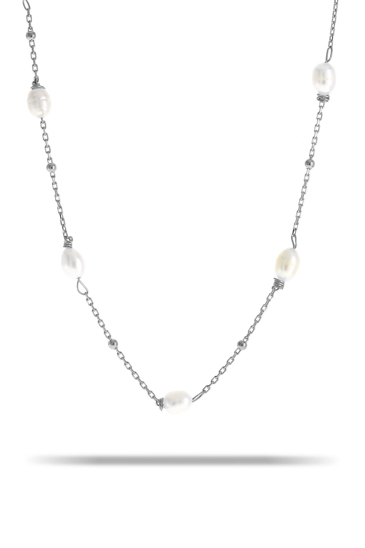 İncili Rodyumlu Gümüş Kolye 7333