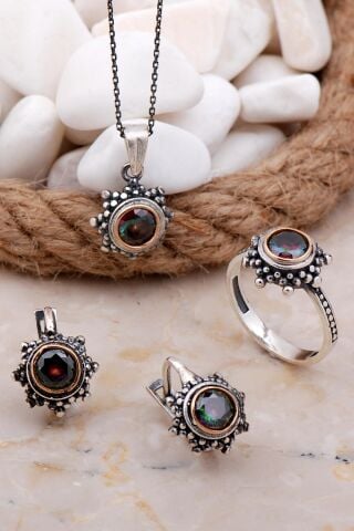 Mistik Topaz Taşlı Gümüş Set 2567