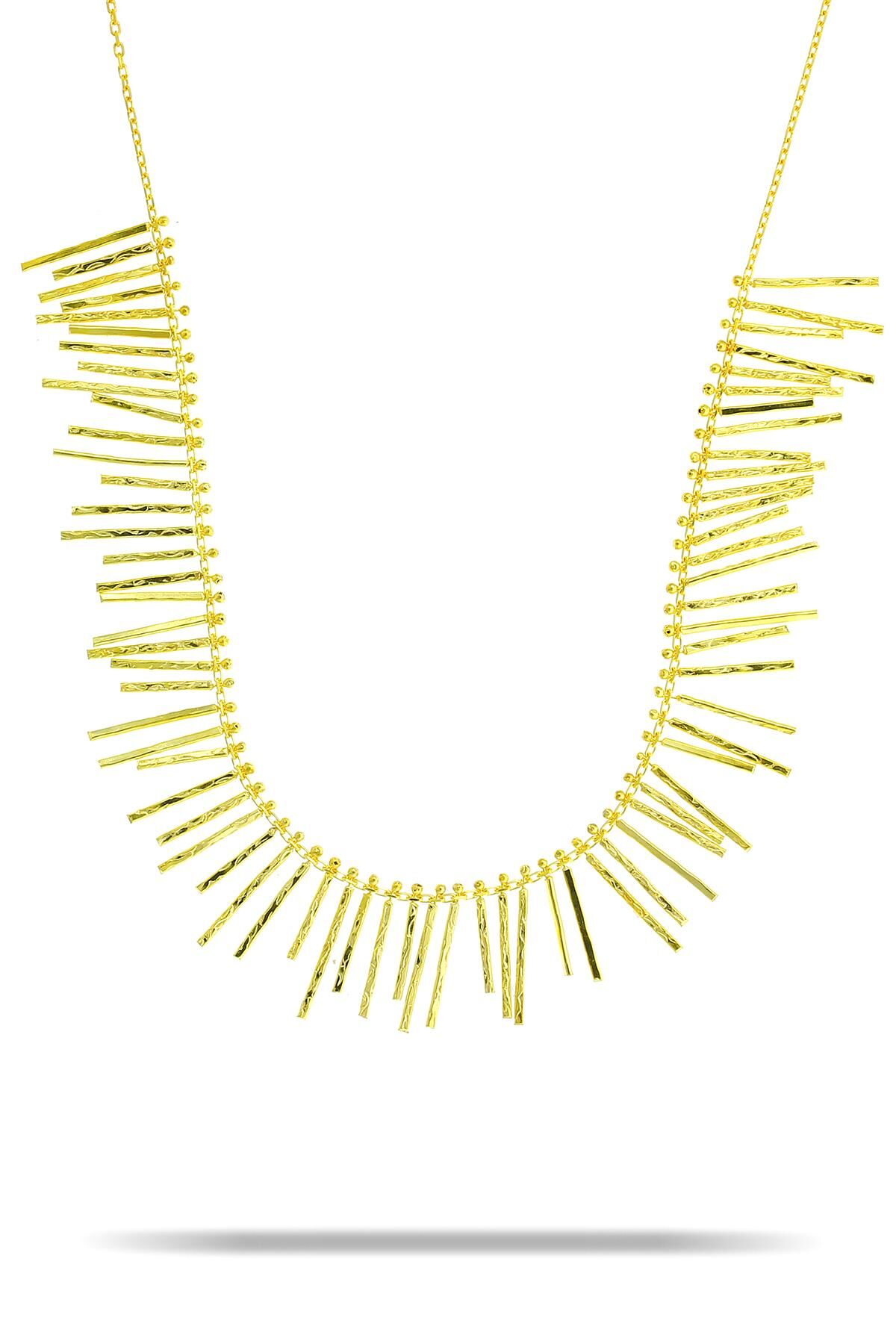 Altın Yaldızlı Çubuk Gümüş Kolye 7334