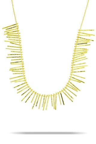 Altın Yaldızlı Çubuk Gümüş Kolye 7334