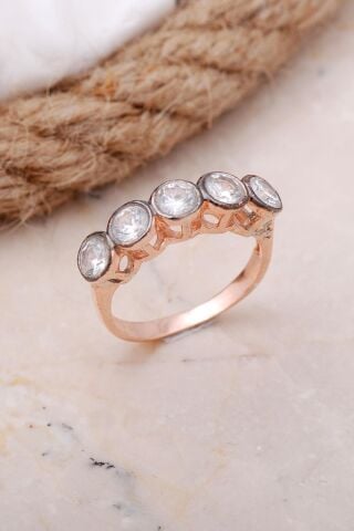 Rose Beş Taş Gümüş Yüzük 3374