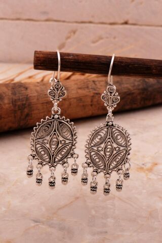 Sallantılı Telkari İşlemeli Elişi Gümüş Küpe 6836