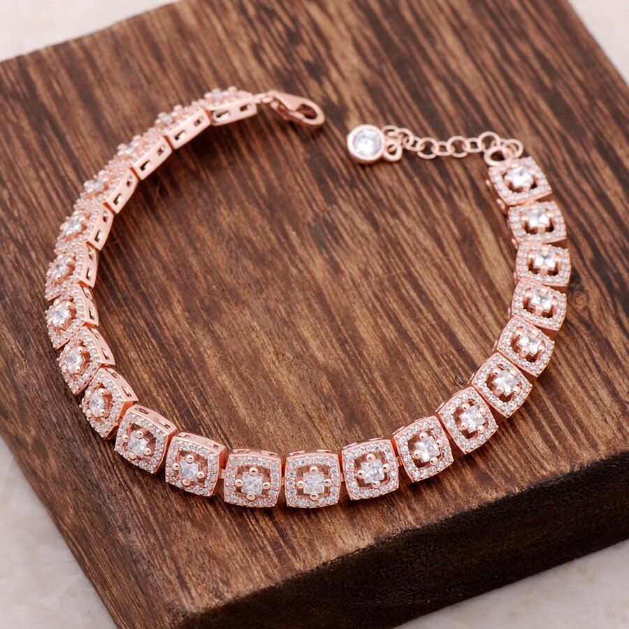 Elmas Montürlü Rose Gümüş Tasarım Bileklik 2767