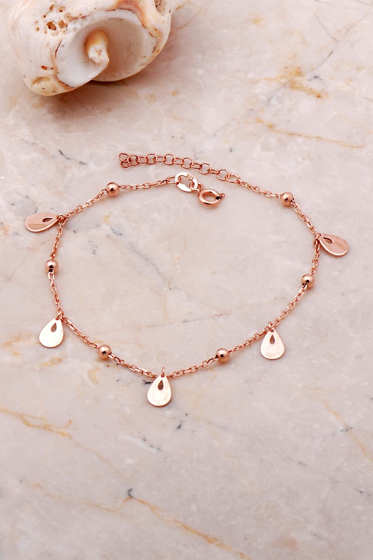 Damla Pullu Sallantılı Rose Gümüş Toplu Bileklik 3654