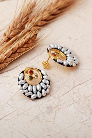 3 Farklı Renk Seçenekli Altın Yaldızlı İncili 925 Ayar Gümüş Küpe 7411