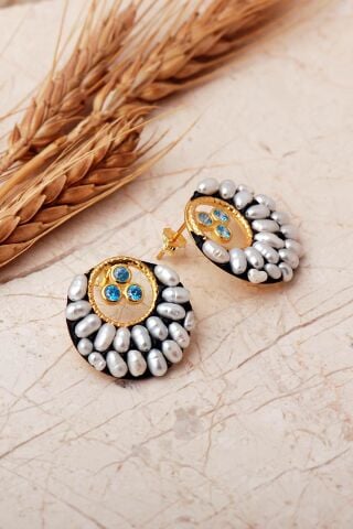 3 Farklı Renk Seçenekli Altın Yaldızlı İncili 925 Ayar Gümüş Küpe 7411