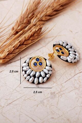 3 Farklı Renk Seçenekli Altın Yaldızlı İncili 925 Ayar Gümüş Küpe 7411