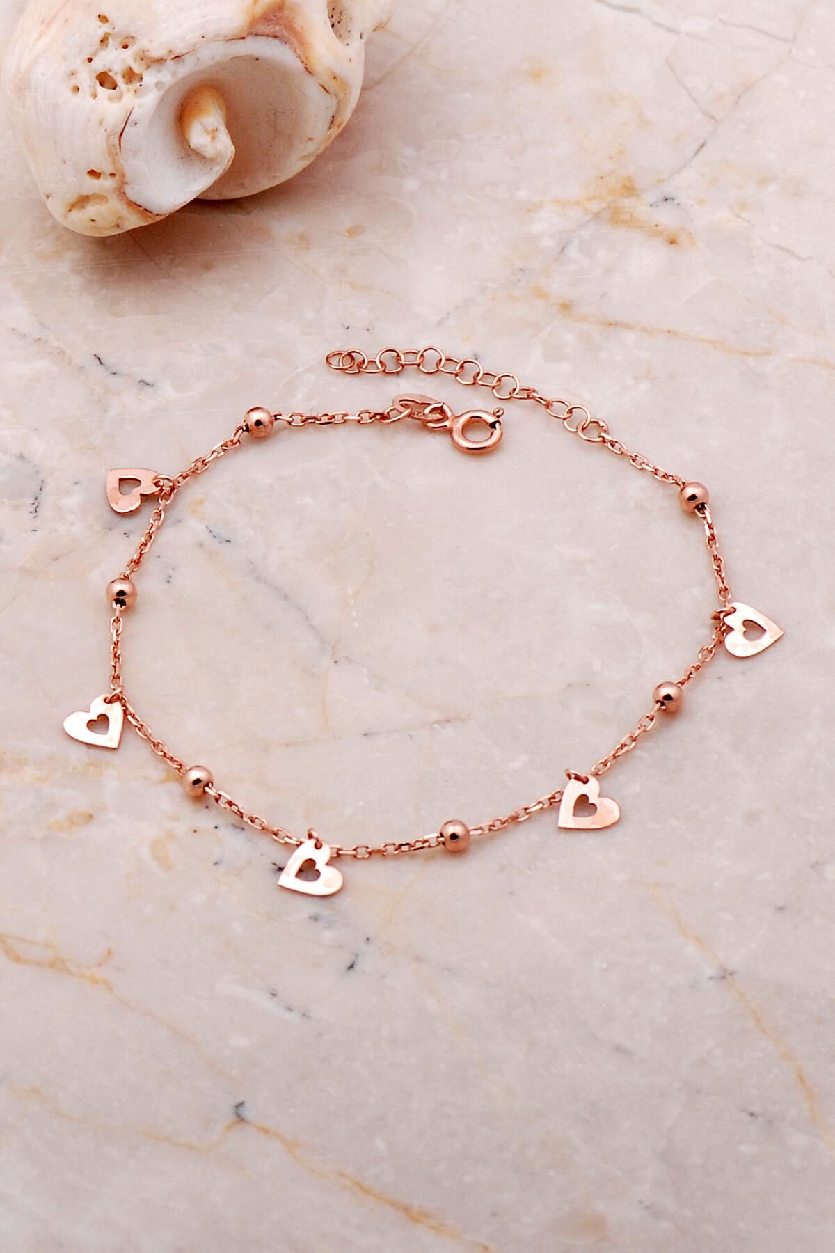 Kalpli Sallantılı Rose Gümüş Toplu Bileklik 3655