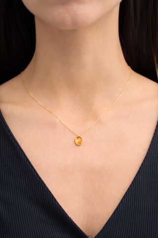 Kehribar Taşlı Altın Yaldızlı Gümüş Kolye 7337