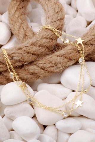 Yıldız Altın Yaldızlı Taşlı Gümüş Bileklik 3920