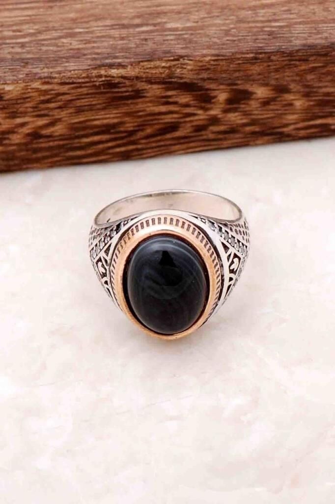 Oniks Taşlı Tasarım Gümüş Erkek Yüzük 591