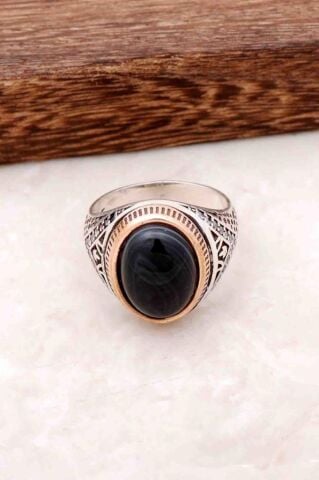 Oniks Taşlı Tasarım Gümüş Erkek Yüzük 591